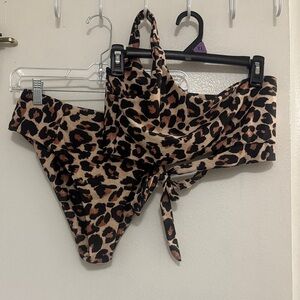 Leopard Print One Shoulder Bikini Set